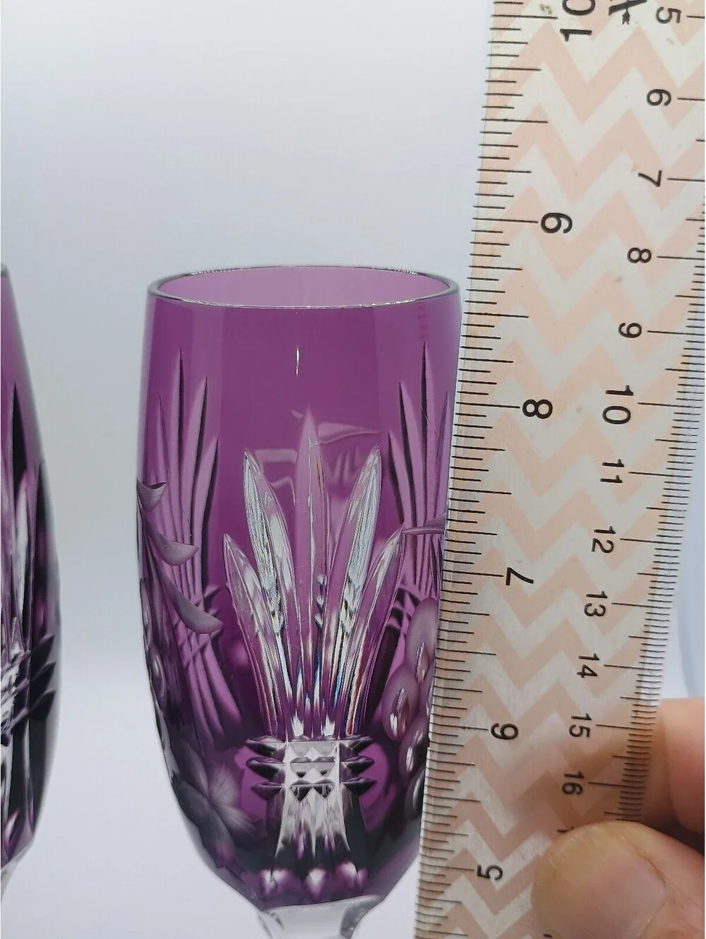 Ajka Marsala cut-to-clear amethyst crystal champagne flutes 8-1/2inches Tall